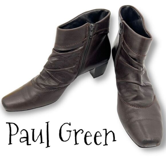 PAUL GREEN Munchen Women's Brown Leather Western Ankle Boot Zipup Sz 7.5 - Picture 1 of 9